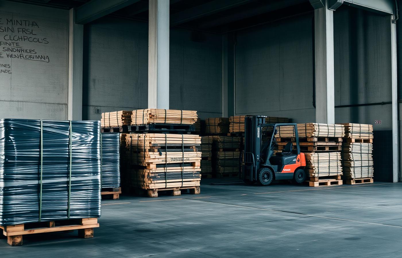 Palletised industrial goods secured with strapping